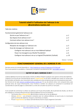 Tutoriel Relatif À L'utilisation De L'adresse À Vie @Centraliens-Nantes