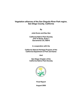 Vegetation Alliances of the San Dieguito River Park Region, San Diego County, California