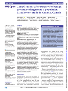 Complications After Surgery for Benign Prostatic Enlargement: a Population-­ Based Cohort Study in Ontario, Canada