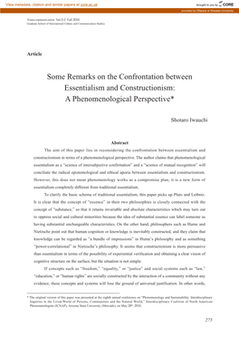 Some Remarks on the Confrontation Between Essentialism and Constructionism: a Phenomenological Perspective*