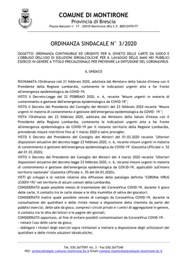 Ordinanza Contingibile Ed Urgente Per Il Divieto