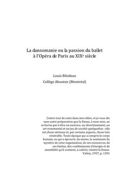 La Dansomanie Ou La Passion Du Ballet À L'opéra De Paris Au Xixe Siècle