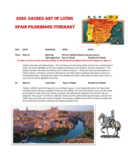 2020 Sacred Art of Living SPAIN PILGRIMAGE ITINERARY