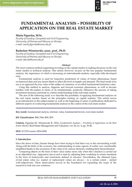 Fundamental Analysis – Possiblity of Application on the Real Estate Market