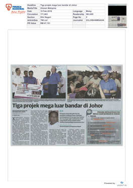 Tiga Projek Mega Luar Bandar Di Johor