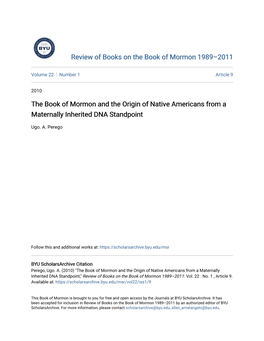 The Book of Mormon and the Origin of Native Americans from a Maternally Inherited DNA Standpoint