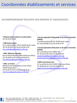 Coordonnées Établissements Et Services