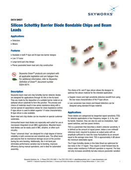 Silicon Schottky Barrier Diode Bondable Chips and Beam Leads