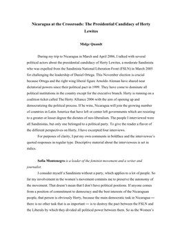 Nicaragua at the Crossroads: the Candidacy of Herty Lewites