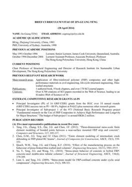 BRIEF CURRICULUM VITAE of JIN-GUANG TENG (28 April 2014)