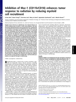 (Cd11b/CD18) Enhances Tumor Response to Radiation by Reducing Myeloid Cell Recruitment