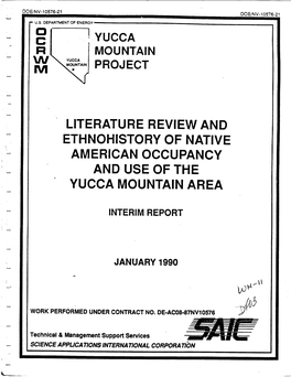 Literature Review and Ethnohistory of Native American Occupancy and Use of the Yucca Mountain Area