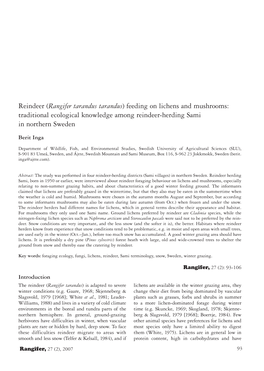 Reindeer (Rangifer Tarandus Tarandus) Feeding on Lichens and Mushrooms: Traditional Ecological Knowledge Among Reindeer-Herding Sami in Northern Sweden