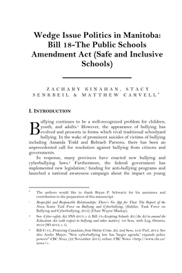 Wedge Issue Politics in Manitoba: Bill 18-The Public Schools Amendment Act (Safe and Inclusive Schools)