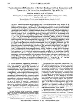 Thermodynamics of Denaturation of Barstar: Evidence for Cold Denaturation and Evaluation of the Interaction with Guanidine Hydrochloride+