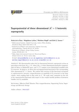 Superpotential of Three Dimensional N $$\Mathcal {N} $$= 1 Heterotic