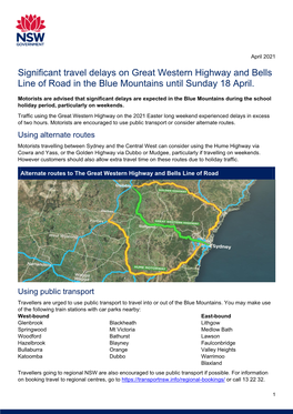 Significant Travel Delays on Great Western Highway and Bells Line of Road in the Blue Mountains Until Sunday 18 April