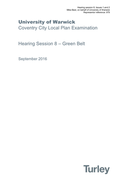 University of Warwick Coventry City Local Plan Examination Hearing Session 8 – Green Belt