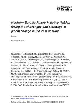 Northern Eurasia Future Initiative (NEFI): Facing the Challenges and Pathways of Global Change in the 21St Century