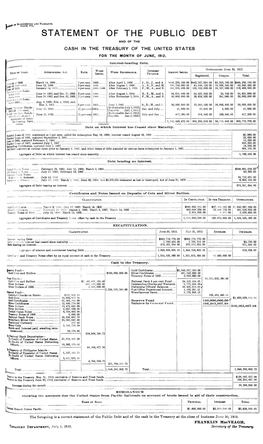 Statement of the Public Debt and of the Cash in the Treasury of the United States for the Month of June, 1912