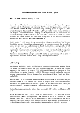 United Group and Vivacom Recent Trading Update AMSTERDAM