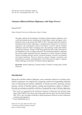 Vietnam's Bilateral Defense Diplomacy with Major Powers*1