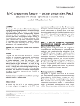 MHC Structure and Function − Antigen Presentation. Part 2 Estrutura Do MHC E Função − Apresentação De Antígenos