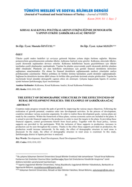 TÜRKİYE MESLEKİ VE SOSYAL BİLİMLER DERGİSİ (Journal of Vocational and Social Sciences of Turkey – Journal of VOSST) Kasım 2019, Yıl: 1, Sayı: 2