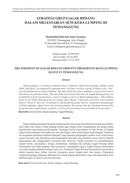 Strategi Grup Gagak Rimang Dalam Melestarian Seni Kuda Lumping Di Temanggung (Hamidulloh Ibda Dan Intan Nasution)