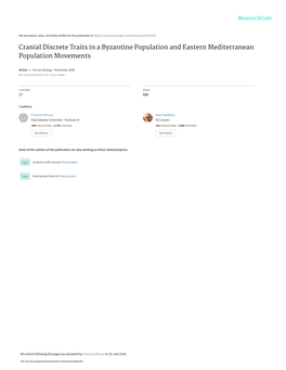 Cranial Discrete Traits in a Byzantine Population and Eastern Mediterranean Population Movements