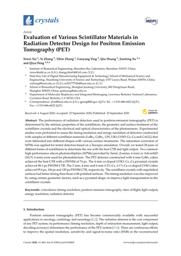 Evaluation of Various Scintillator Materials in Radiation Detector Design for Positron Emission Tomography (PET)