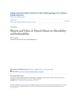 Illusion and Value, Or Marcel Mauss on Alienability and Inalienability Marcos Lanna Universidade Federal De São Carlos, Barolo96@Gmail.Com