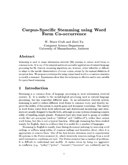 Corpus-Speci C Stemming Using Word Form Co-Occurrence