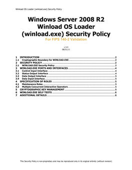 Windows Server 2008 R2 Winload OS Loader (Winload.Exe) Security Policy for FIPS 140-2 Validation