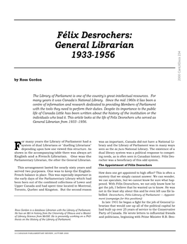 Félix Desrochers: General Librarian 1933-1956