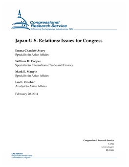 Japan-U.S. Relations: Issues for Congress