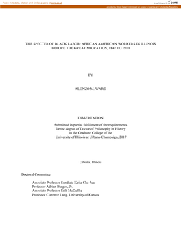 African American Workers in Illinois Before the Great Migration, 1847 to 1910 by Alonzo M. Ward Diss