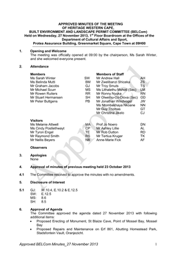 Approved BELCOM Minutes 27 November 2013