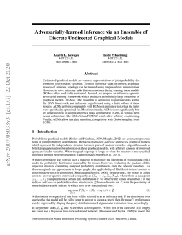 Arxiv:2007.05033V3 [Cs.LG] 22 Oct 2020 Objective Involves Computing Marginal Probability Distributions Over the Random Variables