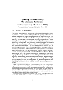 Optimality and Functionality: Objections and Refutations1