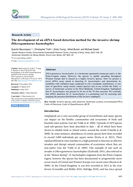 The Development of an Edna Based Detection Method for the Invasive Shrimp Dikerogammarus Haemobaphes