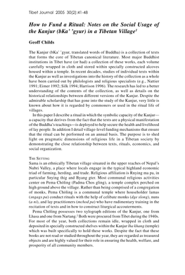 How to Fund a Ritual: Notes on the Social Usage of the Kanjur (Bka' 'Gyur) in a Tibetan Village1