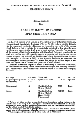 Greek Dialects of Ancient Apennine Peninsula