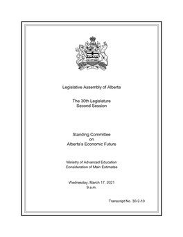 Legislative Assembly of Alberta the 30Th Legislature Second Session