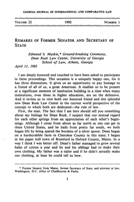 Remarks of Former Senator and Secretary of State