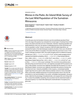 Rhinos in the Parks: an Island-Wide Survey of the Last Wild Population of the Sumatran Rhinoceros