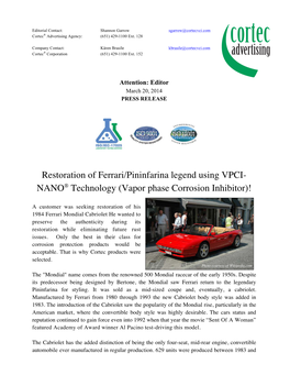 Restoration of Ferrari/Pininfarina Legend Using VPCI- NANO® Technology (Vapor Phase Corrosion Inhibitor)!