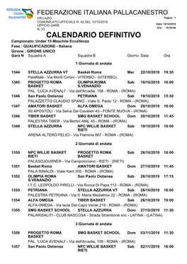 Calendario Definitivo Fase Qualificazione