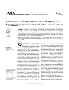 Bacteriological Studies on Ground Water Quality in Kanpur City (U.P.)