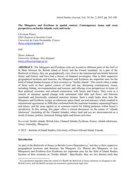 The Minquiers and Écréhous in Spatial Context: Contemporary Issues and Cross Perspectives on Border Islands, Reefs and Rocks